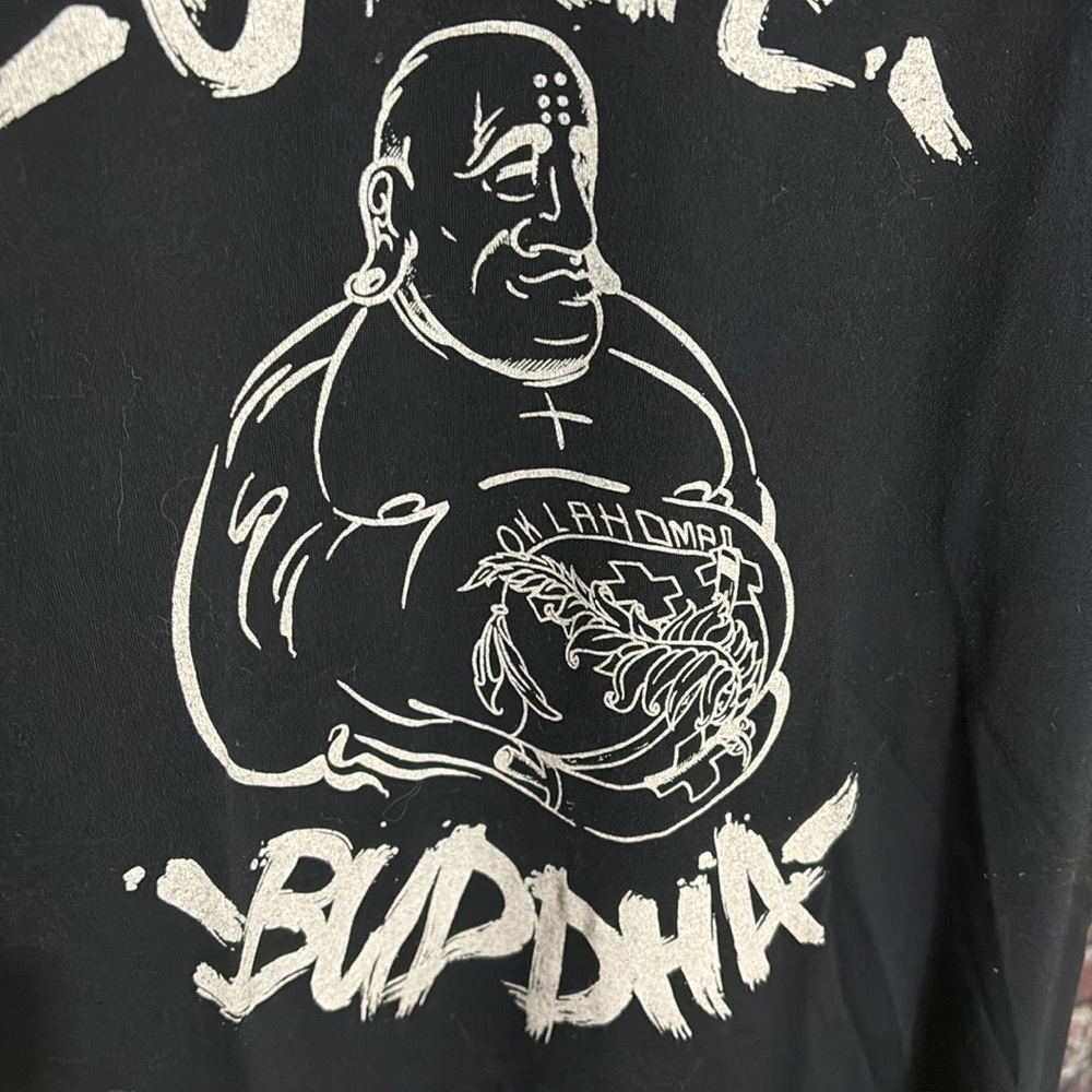 Okie Buddha Oklahoma graphic tee shirt large men black white zen Buddhist